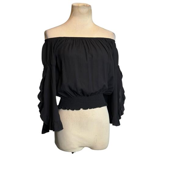Living Doll black off shoulder boho top size Small - Picture 11 of 14